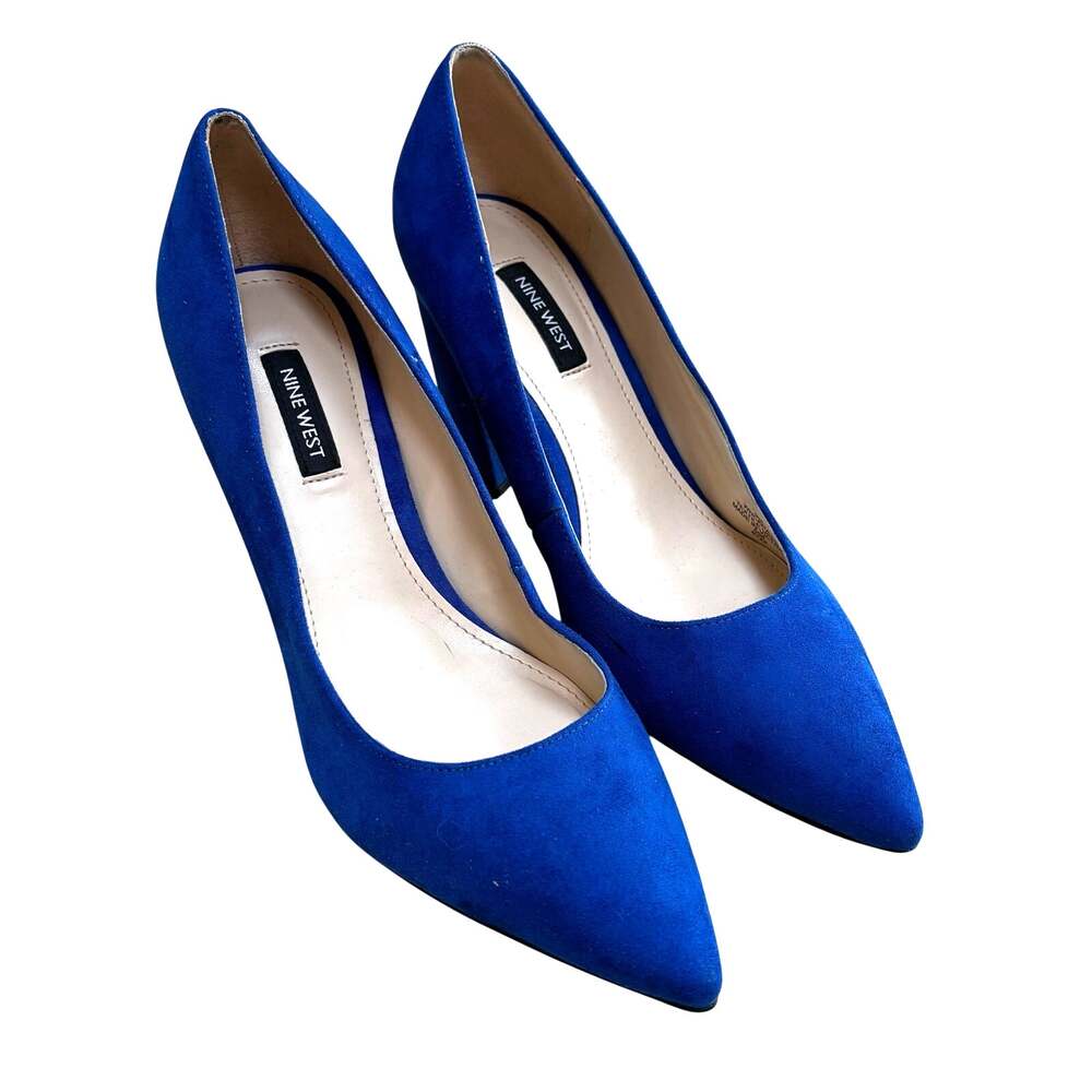 Nine West Cara Blue faux suede high heels pumps dressy US 9M career casual chic